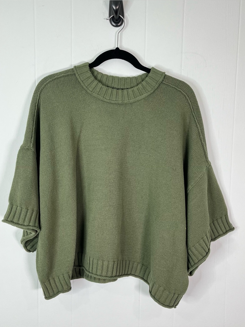 Anthropologie Olive Green 100% Cotton Oversized Short Sleeve Sweater Size L
